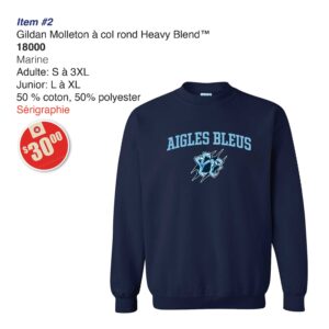 Item 02 Aigles Bleus Gildan Molleton à col rond 18000 18000B 2026